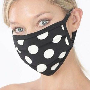 Zenana Black Face Mask Reusable Washable Tri-fold Polkadot Protective